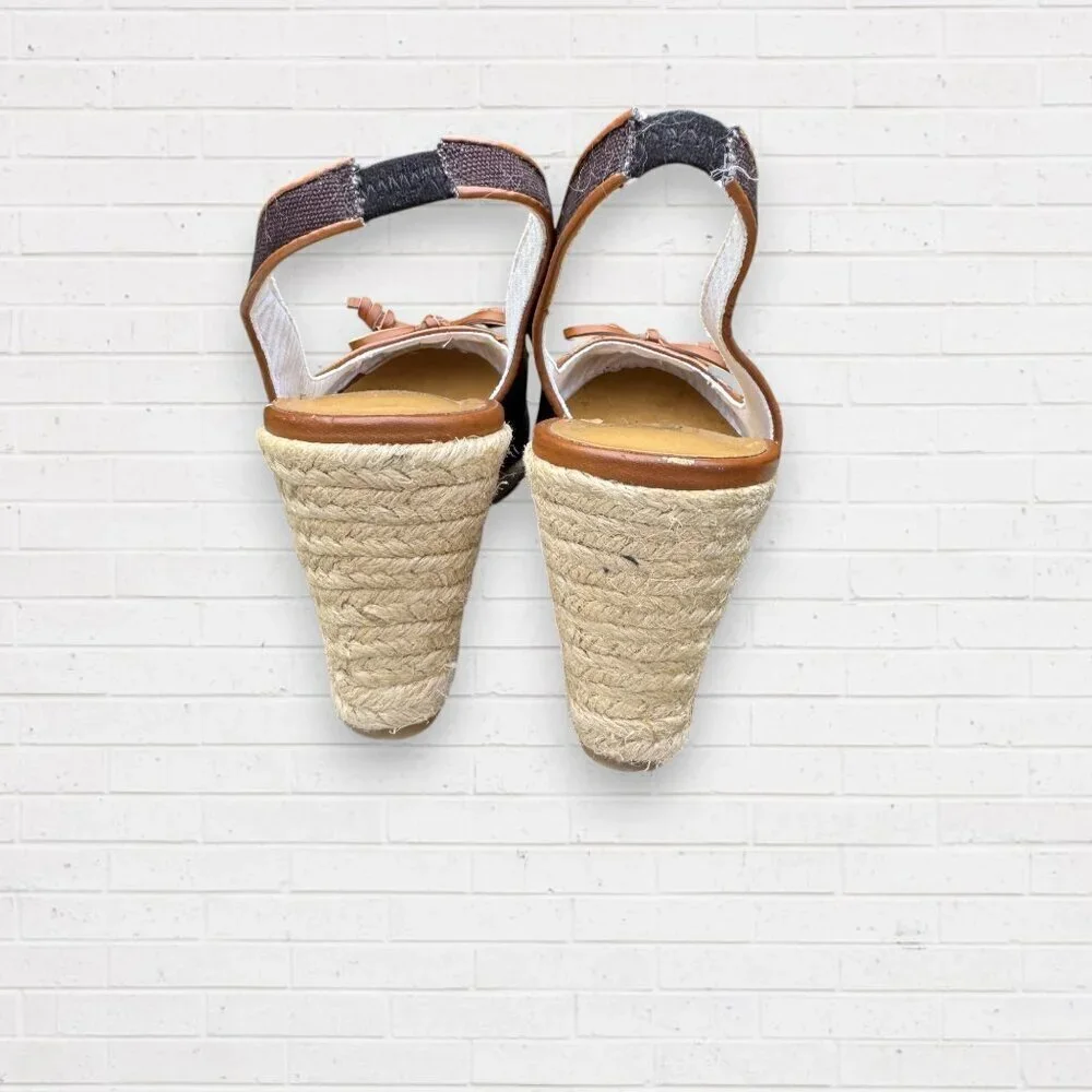 BASS Black Canvas Sling Back Kim Wedge Jute Espadrilles Heels Shoes Womens 7